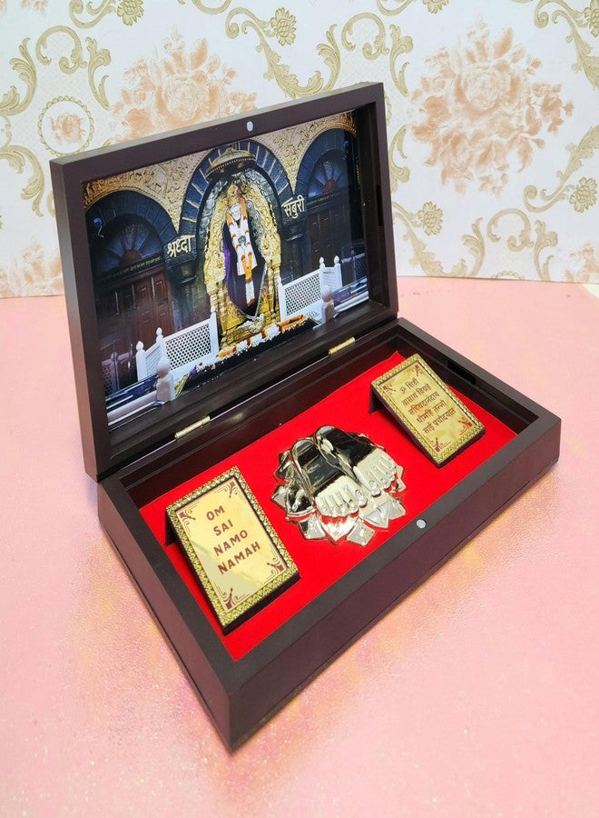 ARNAVIRA Shirdi Sai Baba Photo Frame with Charan Paduka Pocket Temple for Diwali Gift, House Warming Gifts, Return Gift Puja Box (Sai Baba, 21 x 11 Cm) - Image 2